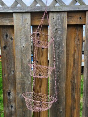 BEAUTIFUL 3 Tier Kitchen Storage Fruit Basket PINK wire Vintage